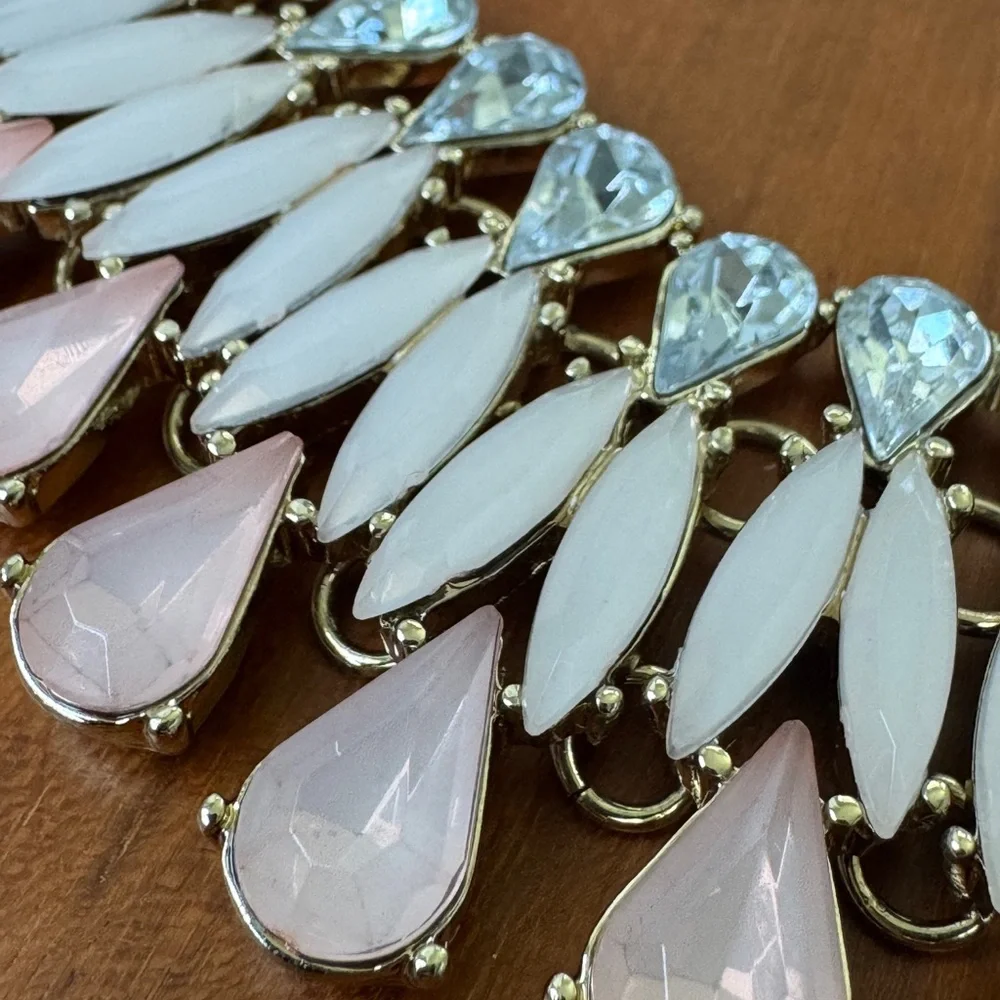 Pink and Gold Bib Statement Necklace - Picture 8 of 11